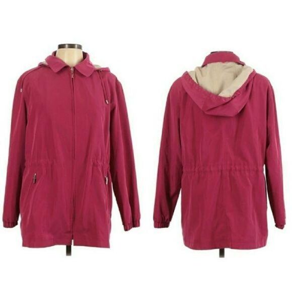 Gallery Jacket Windbreaker Raincoat Hooded Zip Up Drawstring Waist Pink DLP - Picture 12 of 12